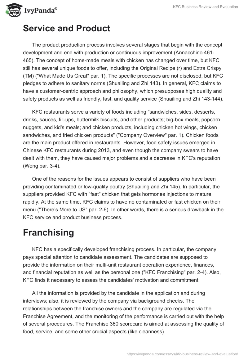 KFC Business Review and Evaluation. Page 2