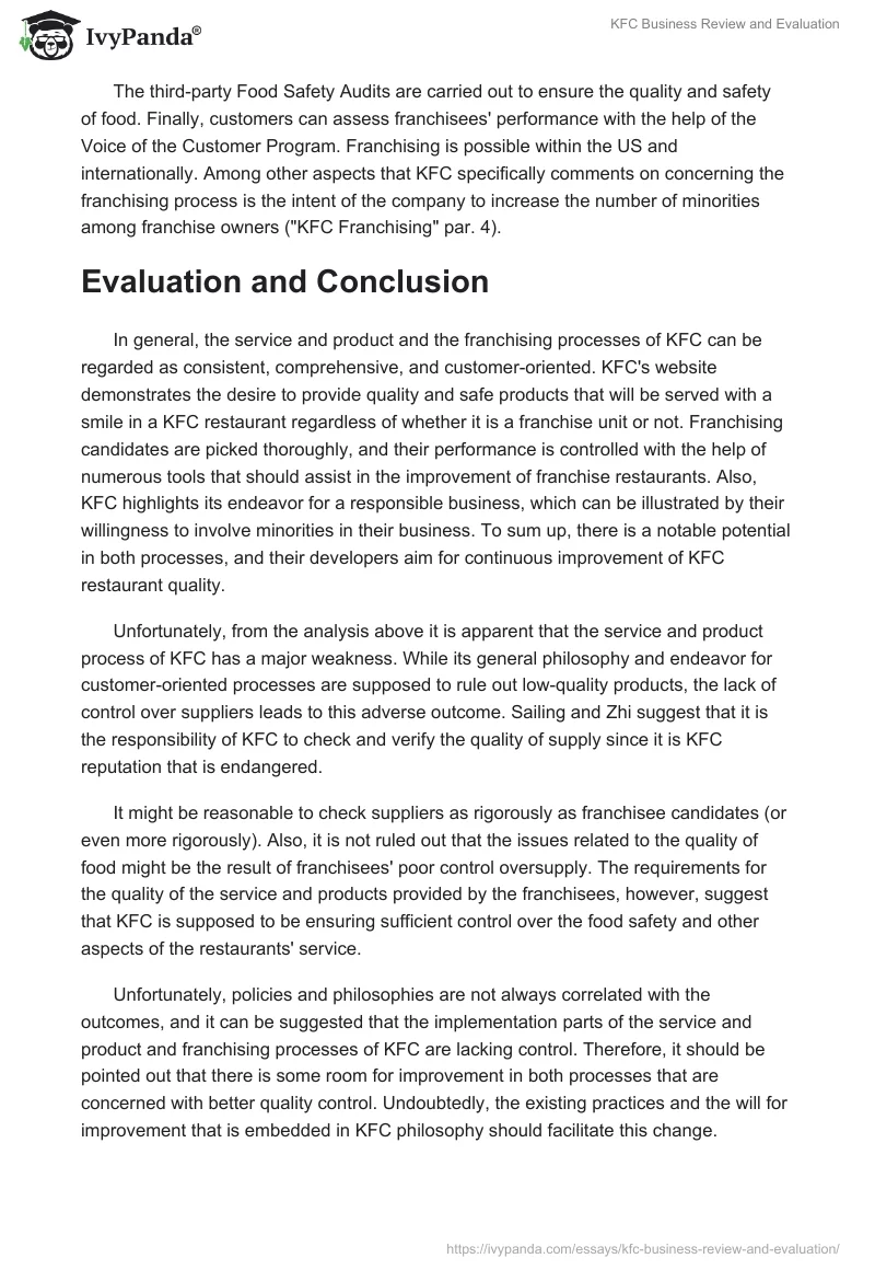 KFC Business Review and Evaluation. Page 3