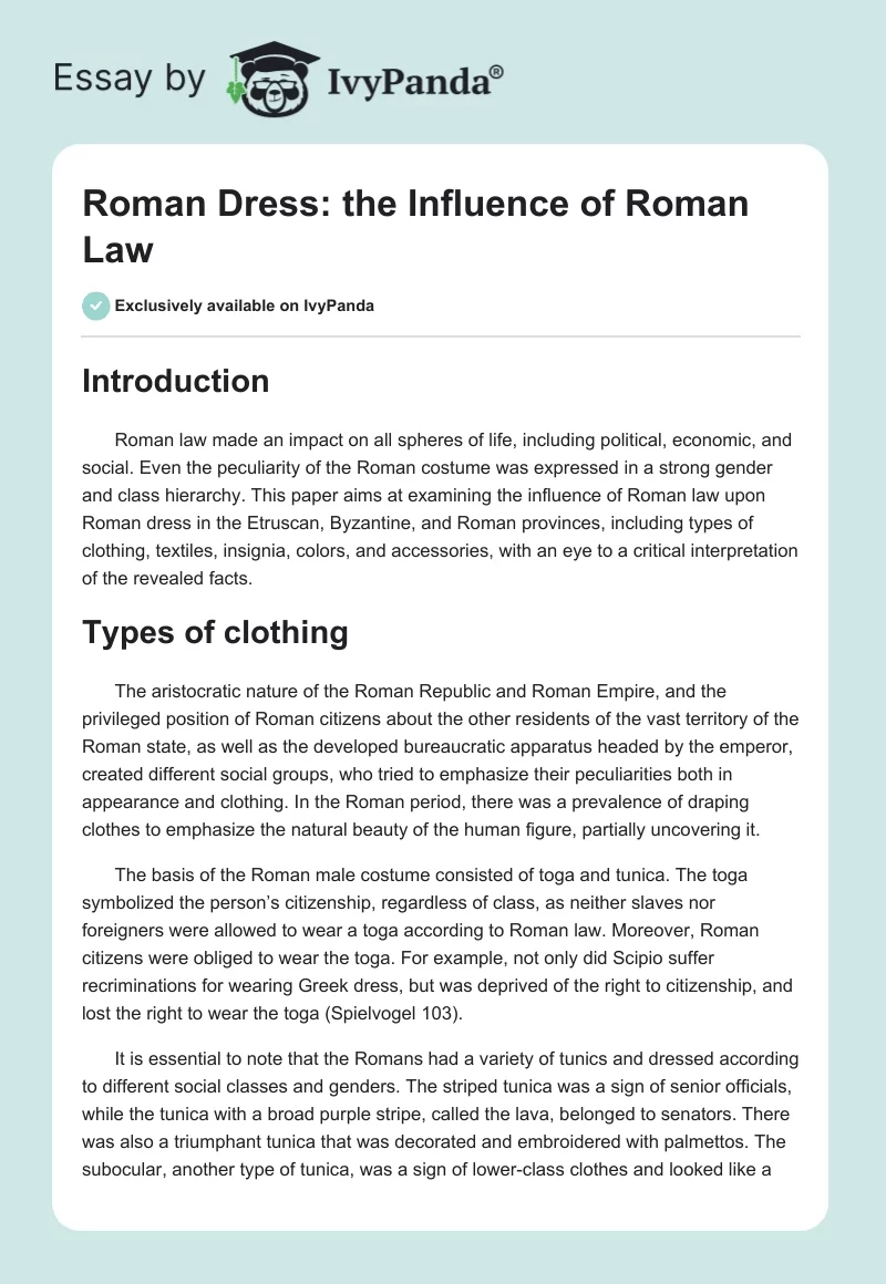 Roman Dress: the Influence of Roman Law. Page 1