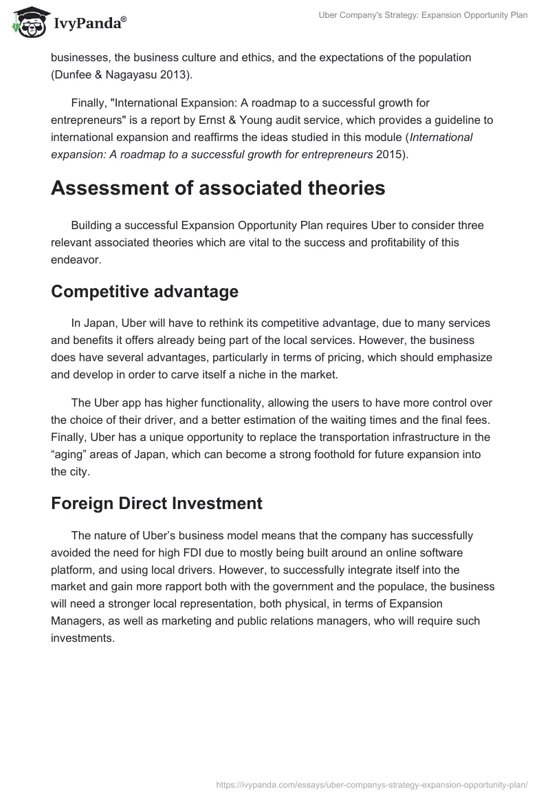 Uber Company's Strategy: Expansion Opportunity Plan. Page 3