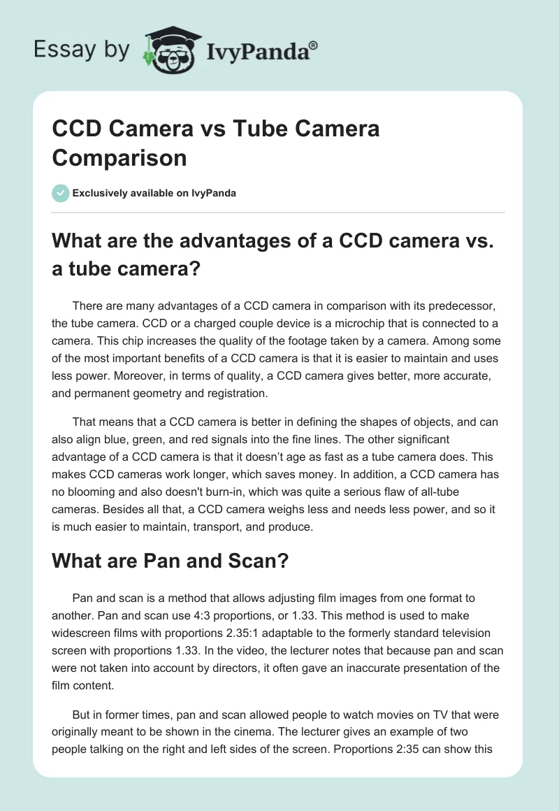 CCD Camera vs Tube Camera Comparison. Page 1