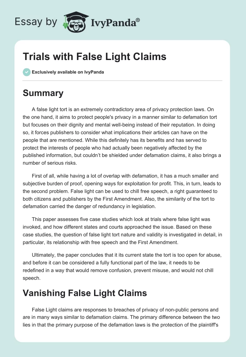 Trials with False Light Claims. Page 1