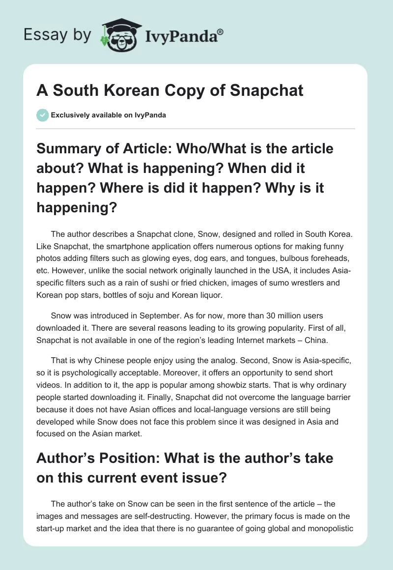 A South Korean Copy of Snapchat. Page 1