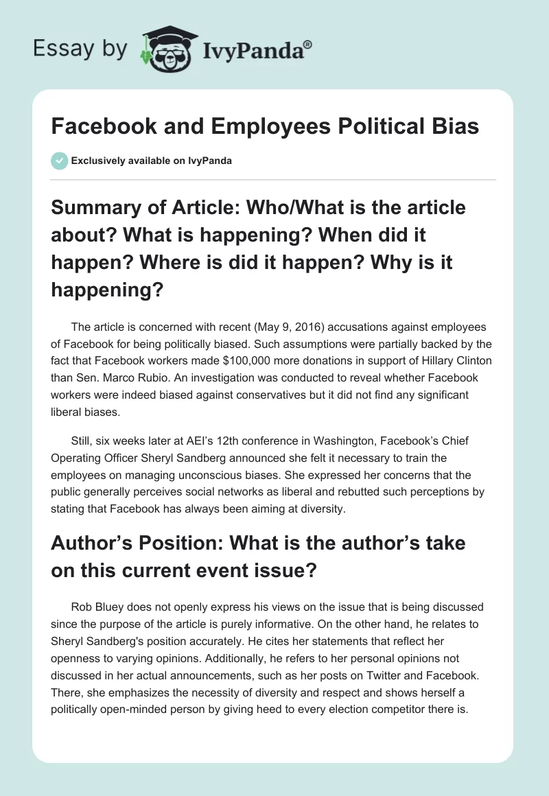 Facebook and Employees Political Bias. Page 1