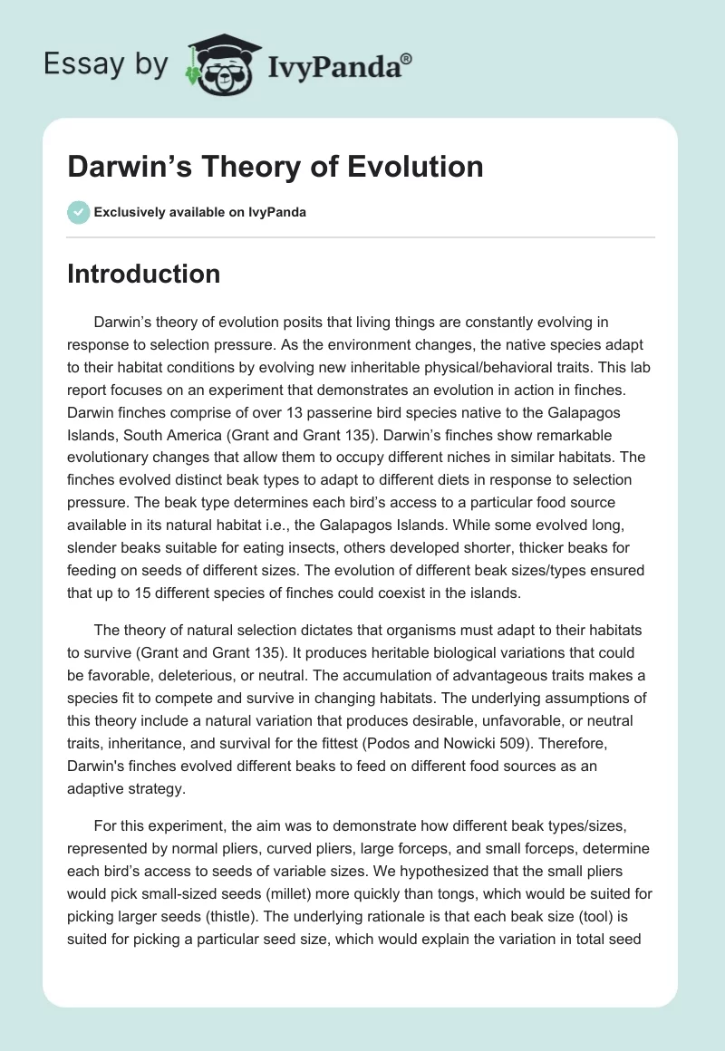 Darwin’s Theory of Evolution. Page 1