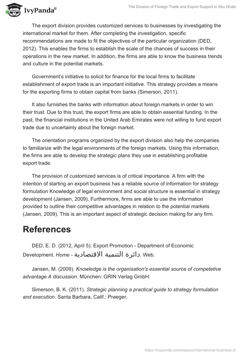 The Division of Foreign Trade and Export Support in Abu Dhabi. Page 2