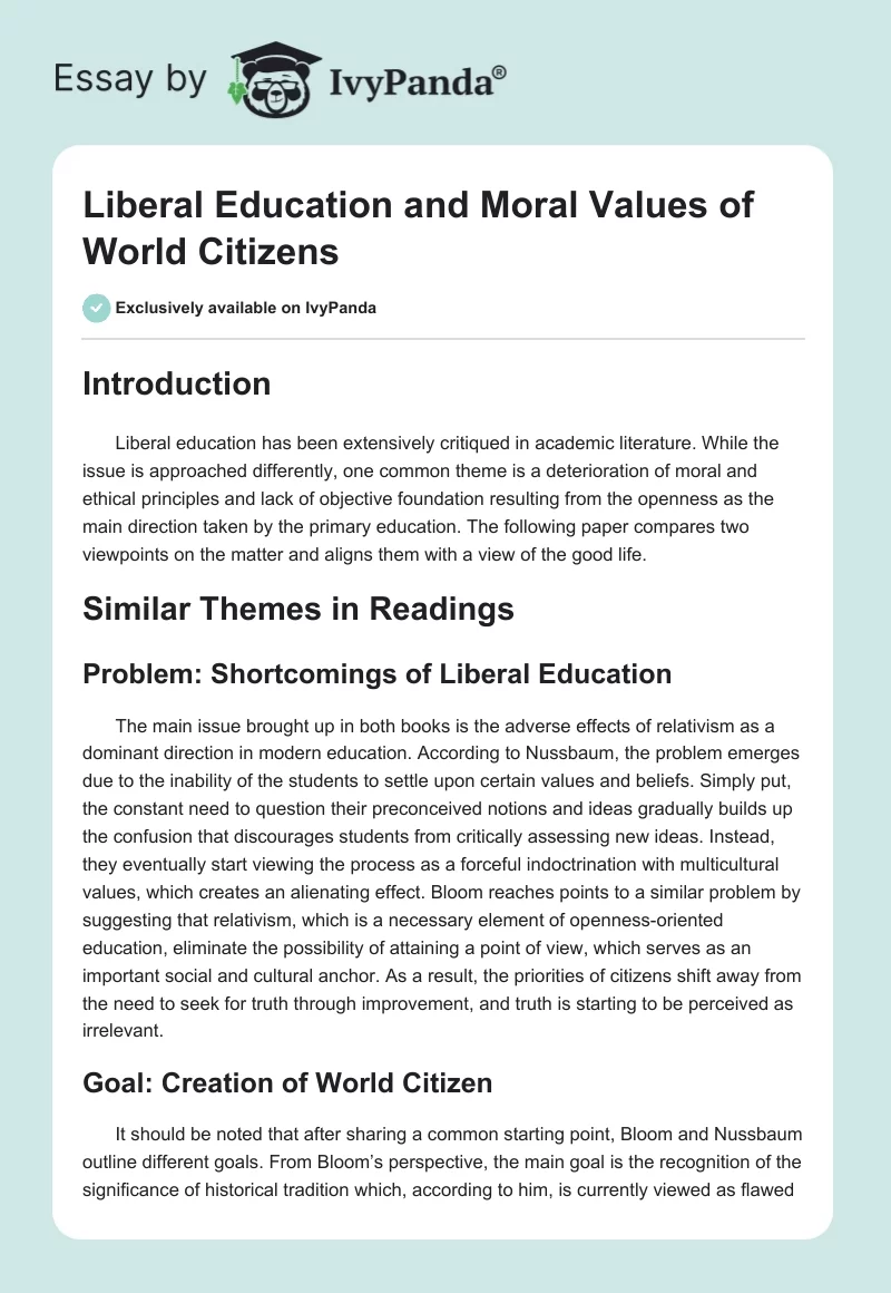Liberal Education and Moral Values of World Citizens. Page 1