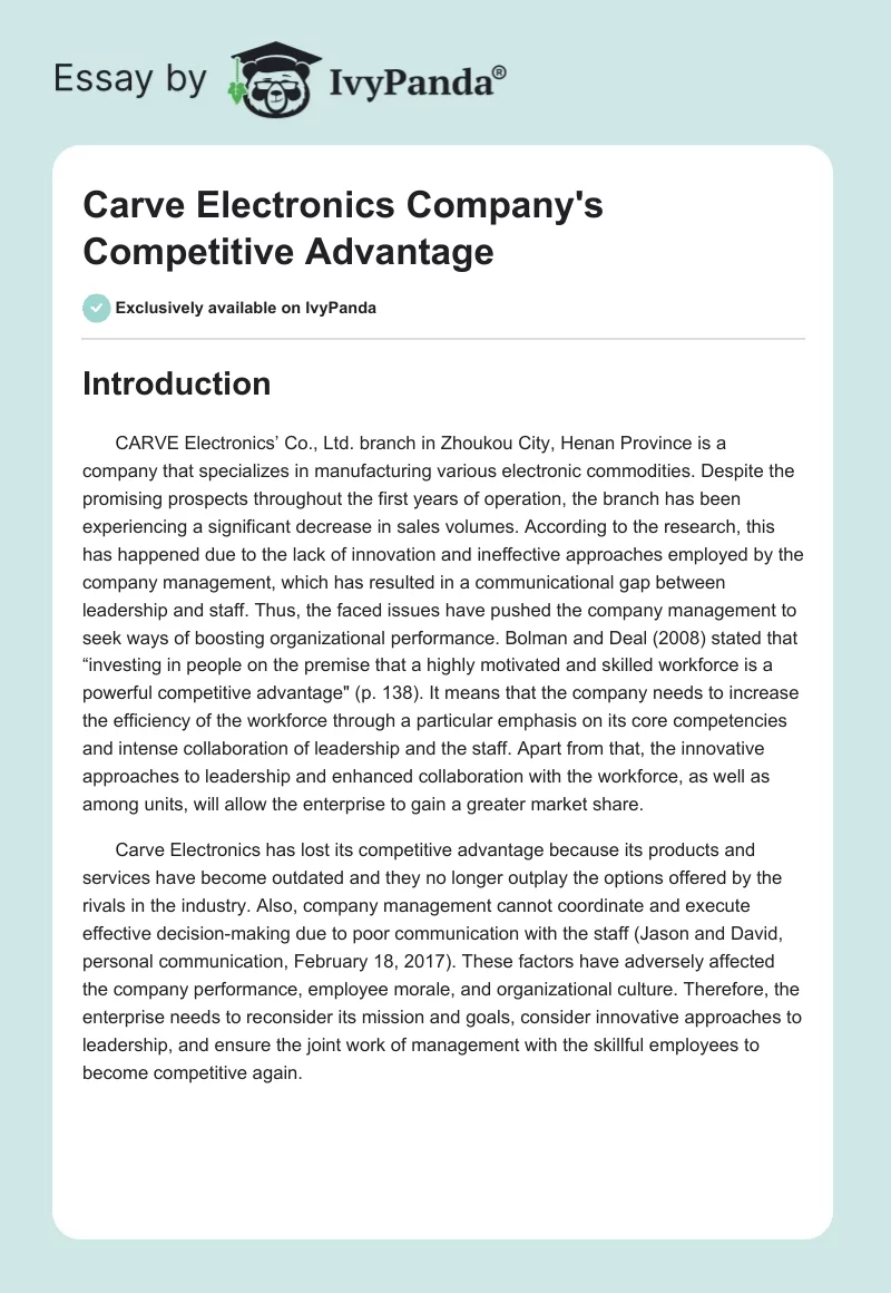 Carve Electronics Company's Competitive Advantage. Page 1