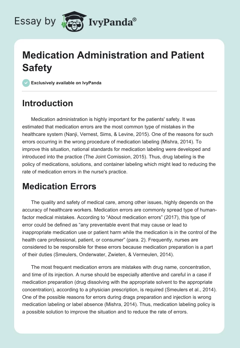 Medication Administration and Patient Safety. Page 1