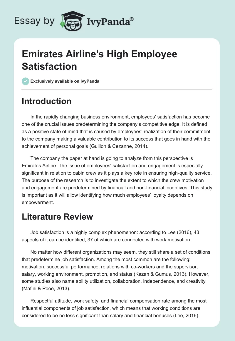 Emirates Airline's High Employee Satisfaction. Page 1