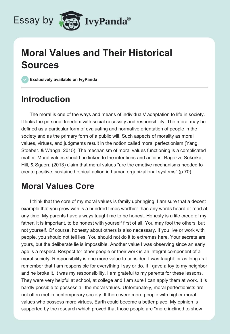 Moral Values and Their Historical Sources. Page 1
