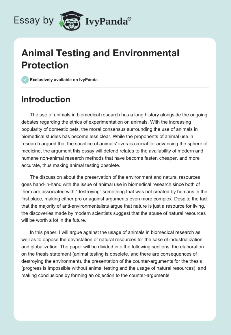 Animal Testing and Environmental Protection. Page 1