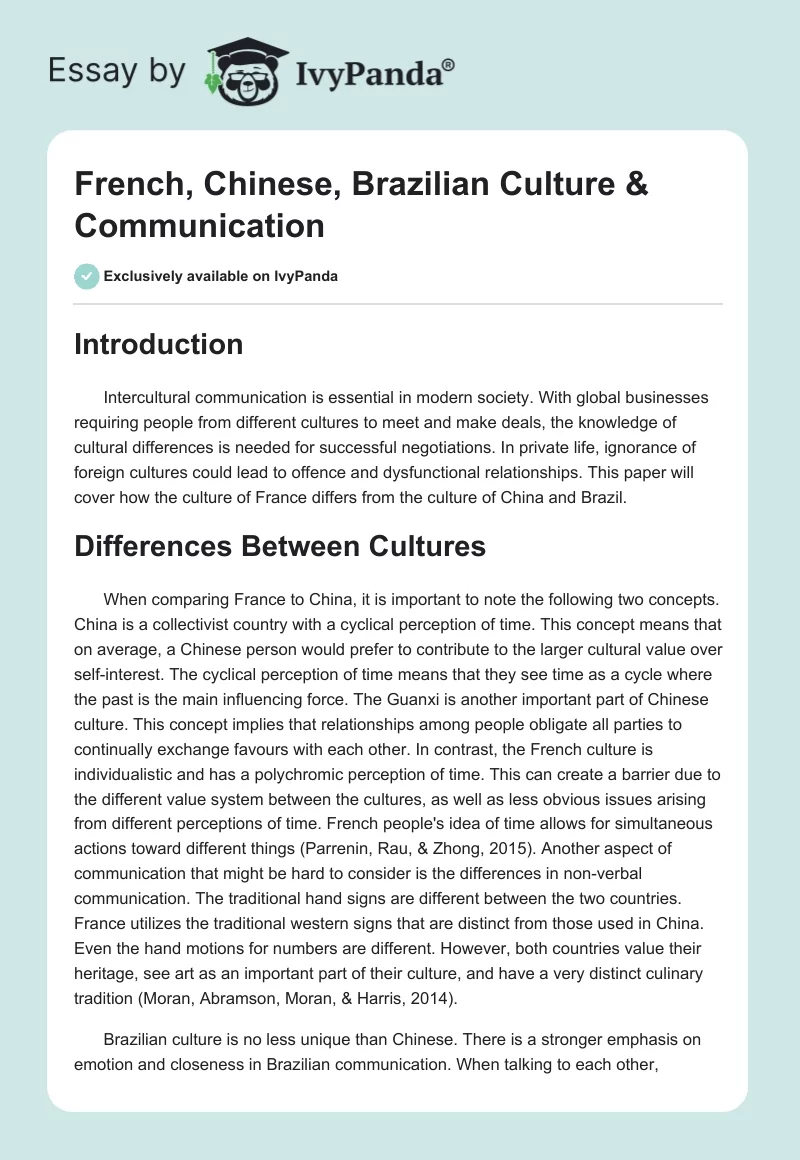 French, Chinese, Brazilian Culture & Communication. Page 1