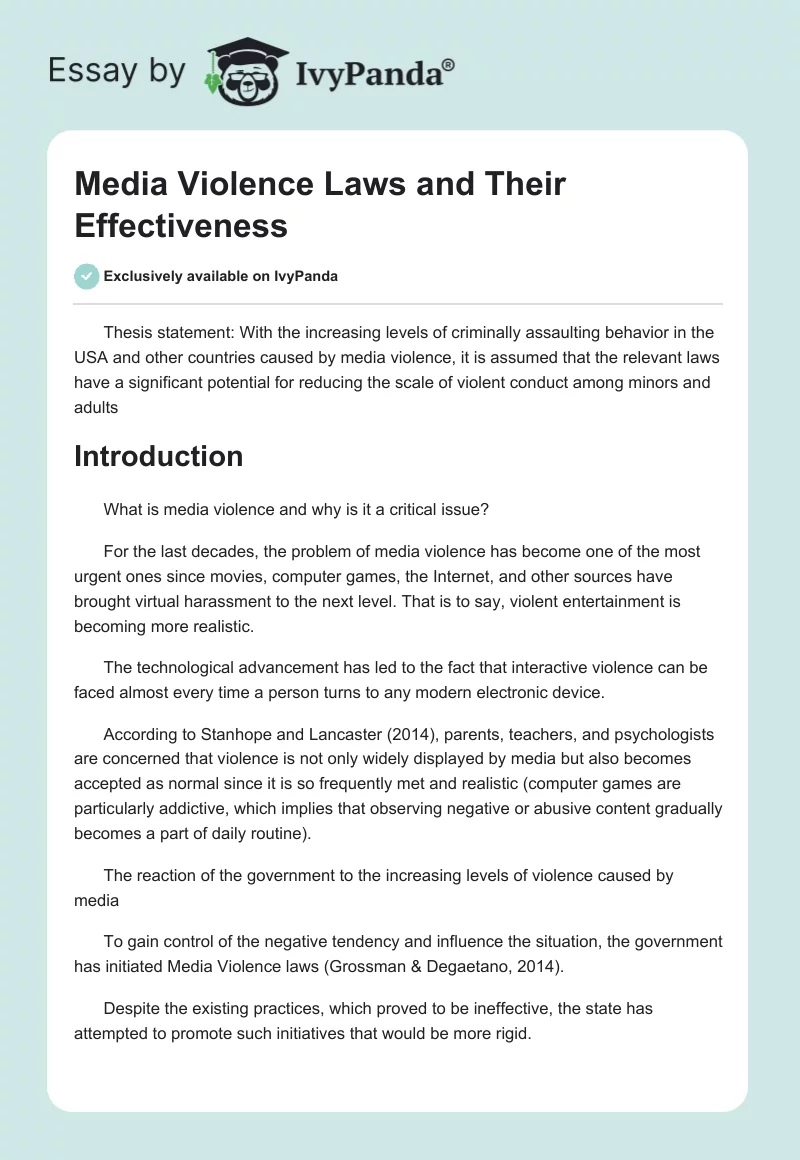 Media Violence Laws and Their Effectiveness. Page 1