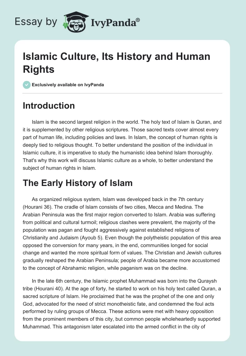 Islamic Culture, Its History and Human Rights. Page 1