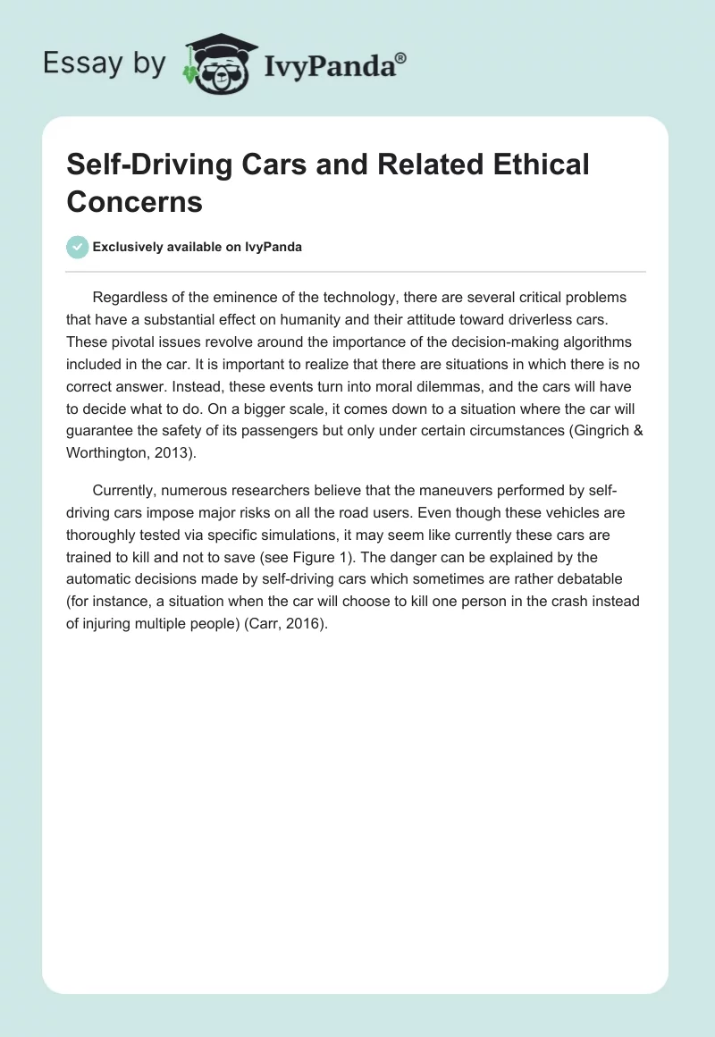 Self-Driving Cars and Related Ethical Concerns. Page 1