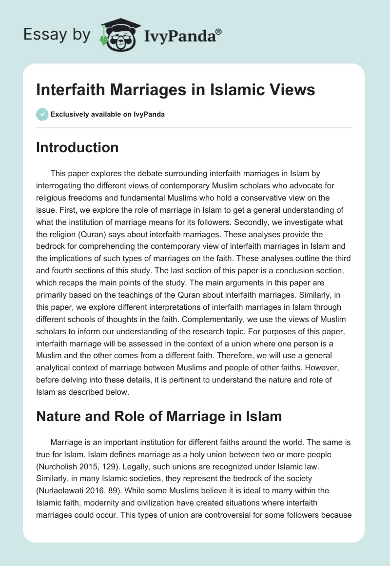 Interfaith Marriages in Islamic Views. Page 1