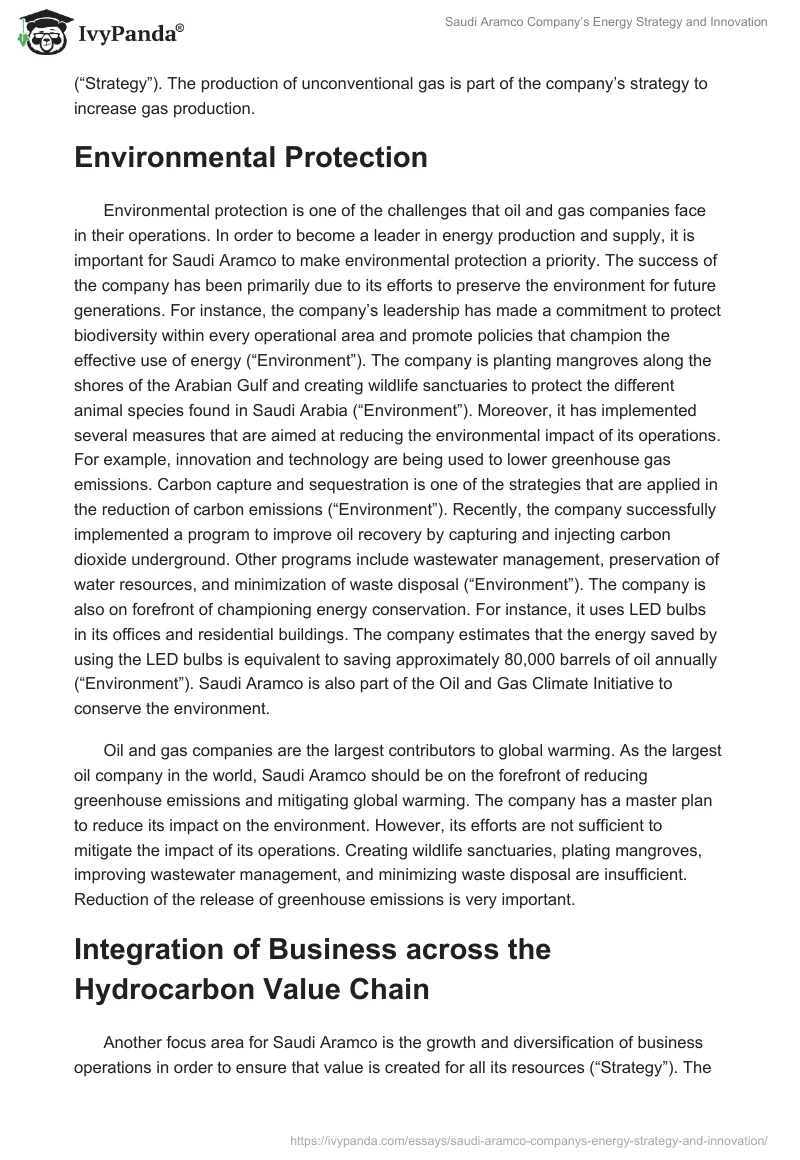 Saudi Aramco Company’s Energy Strategy and Innovation. Page 2