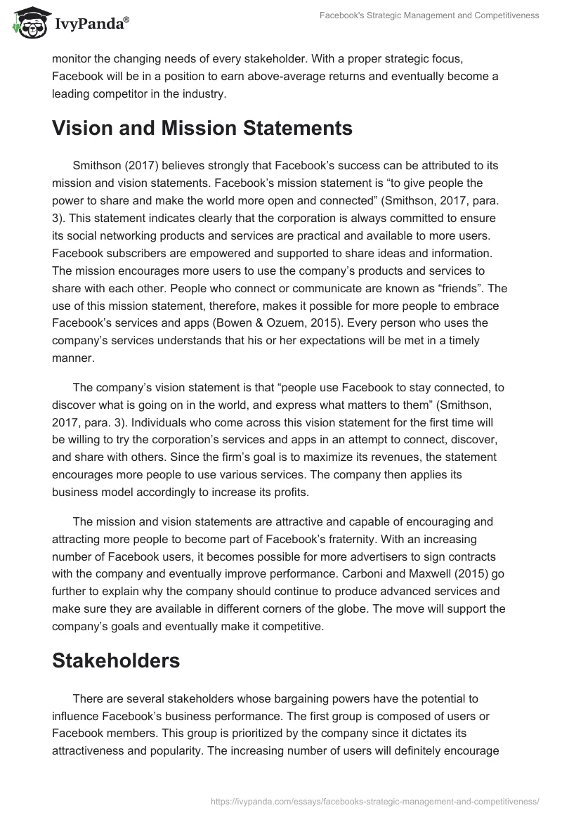 Facebook's Strategic Management and Competitiveness. Page 3