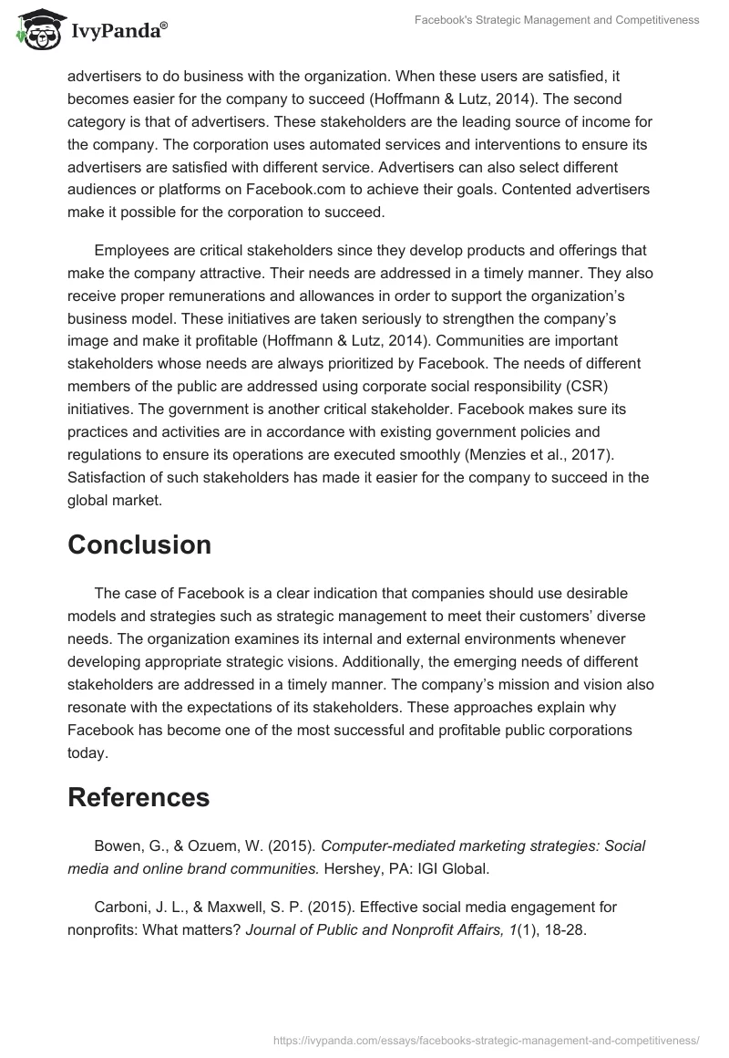 Facebook's Strategic Management and Competitiveness. Page 4