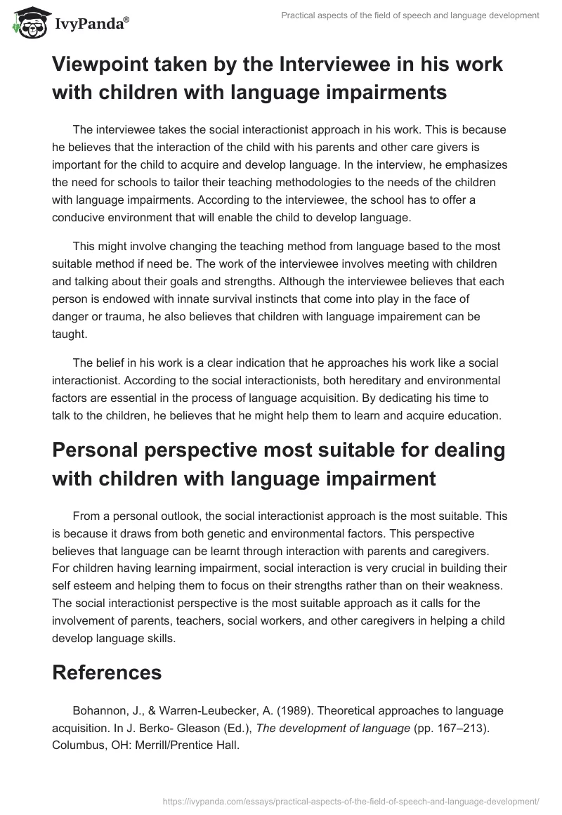 Practical aspects of the field of speech and language development. Page 5