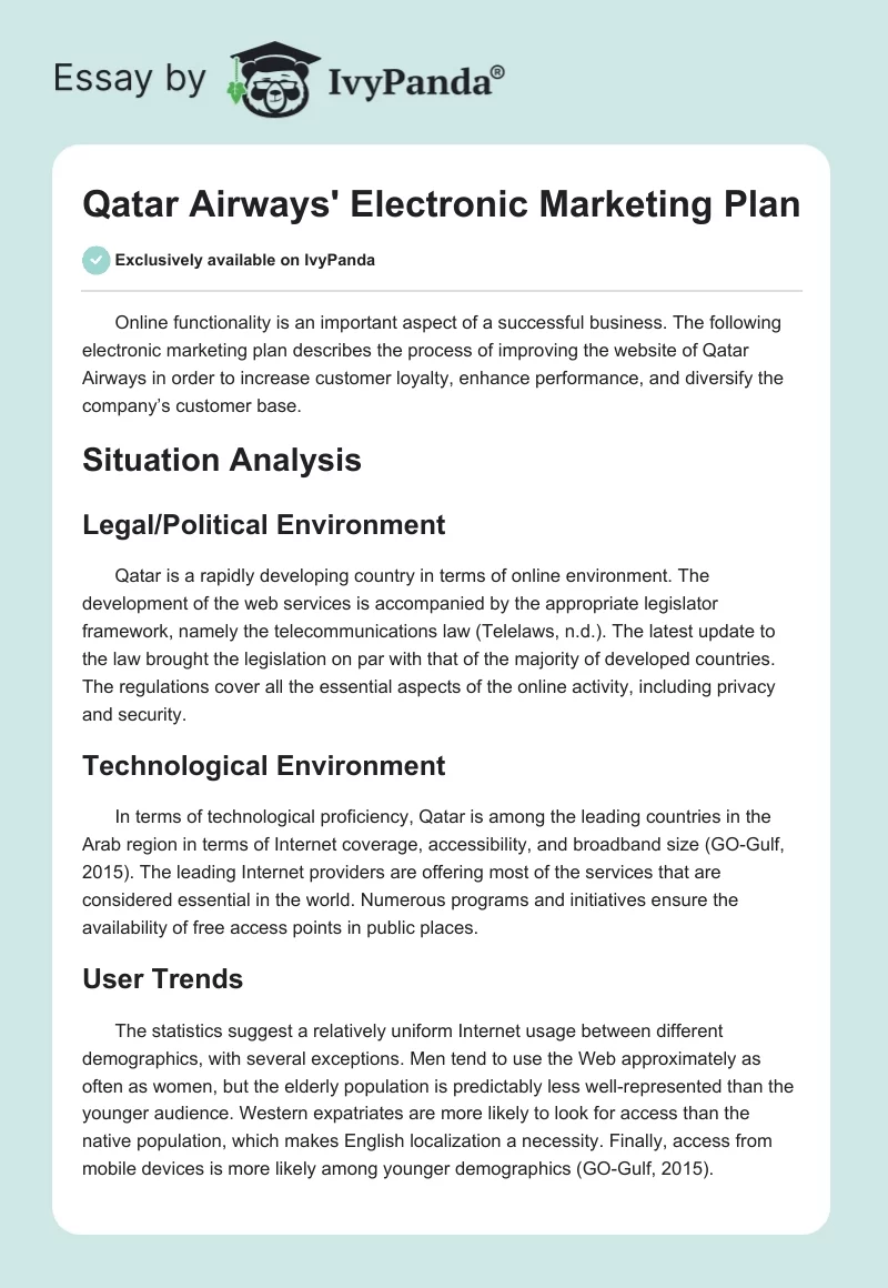 Qatar Airways' Electronic Marketing Plan. Page 1