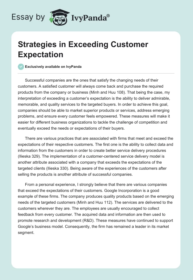 Strategies in "Exceeding Customer Expectation". Page 1