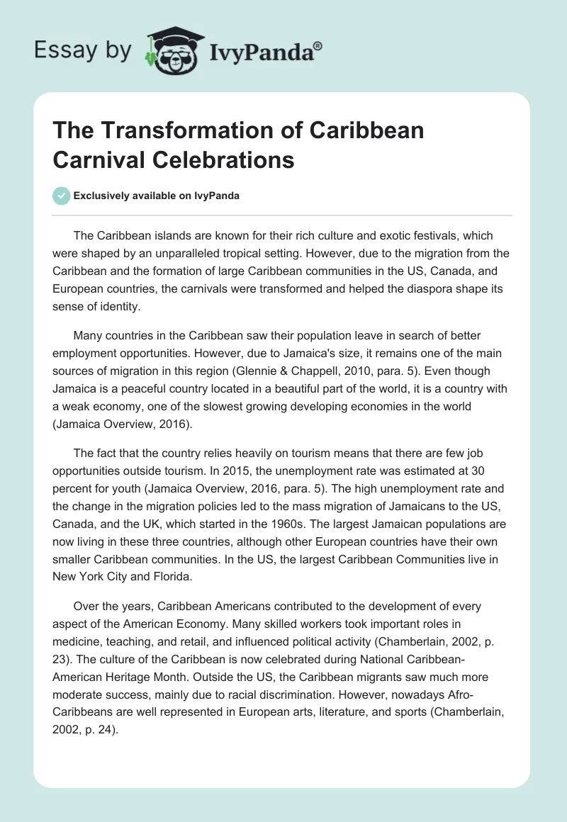 The Transformation of Caribbean Carnival Celebrations. Page 1