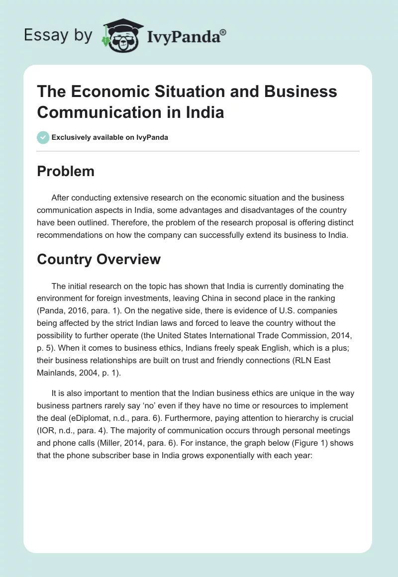 The Economic Situation and Business Communication in India. Page 1