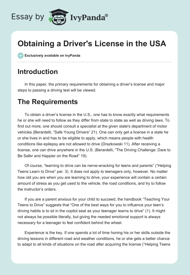 Obtaining a Driver's License in the USA. Page 1