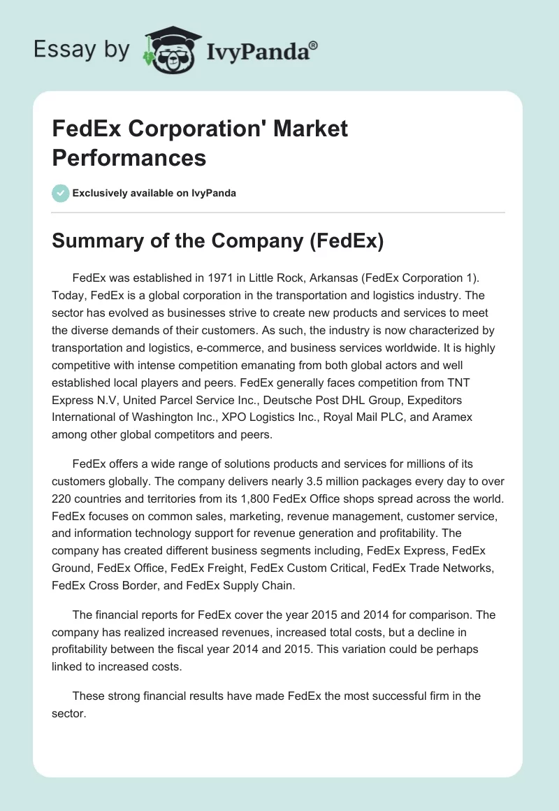FedEx Corporation' Market Performances. Page 1