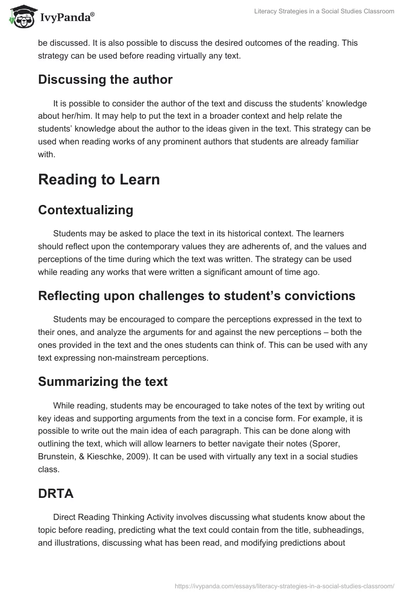 Literacy Strategies in a Social Studies Classroom. Page 2
