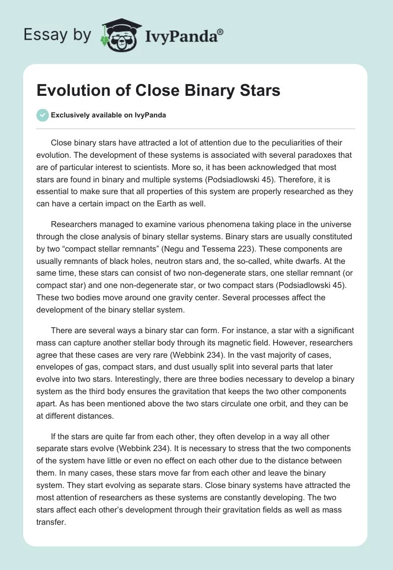 Evolution of Close Binary Stars. Page 1