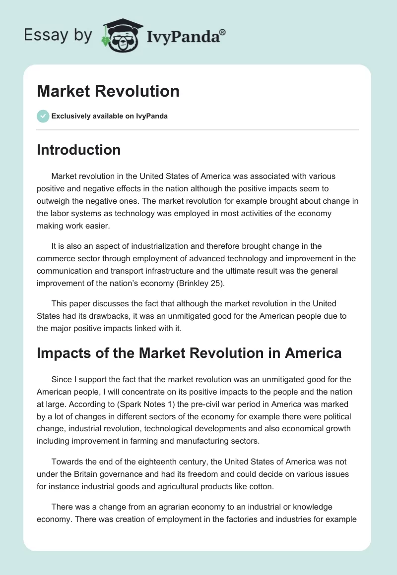 market revolution essay questions