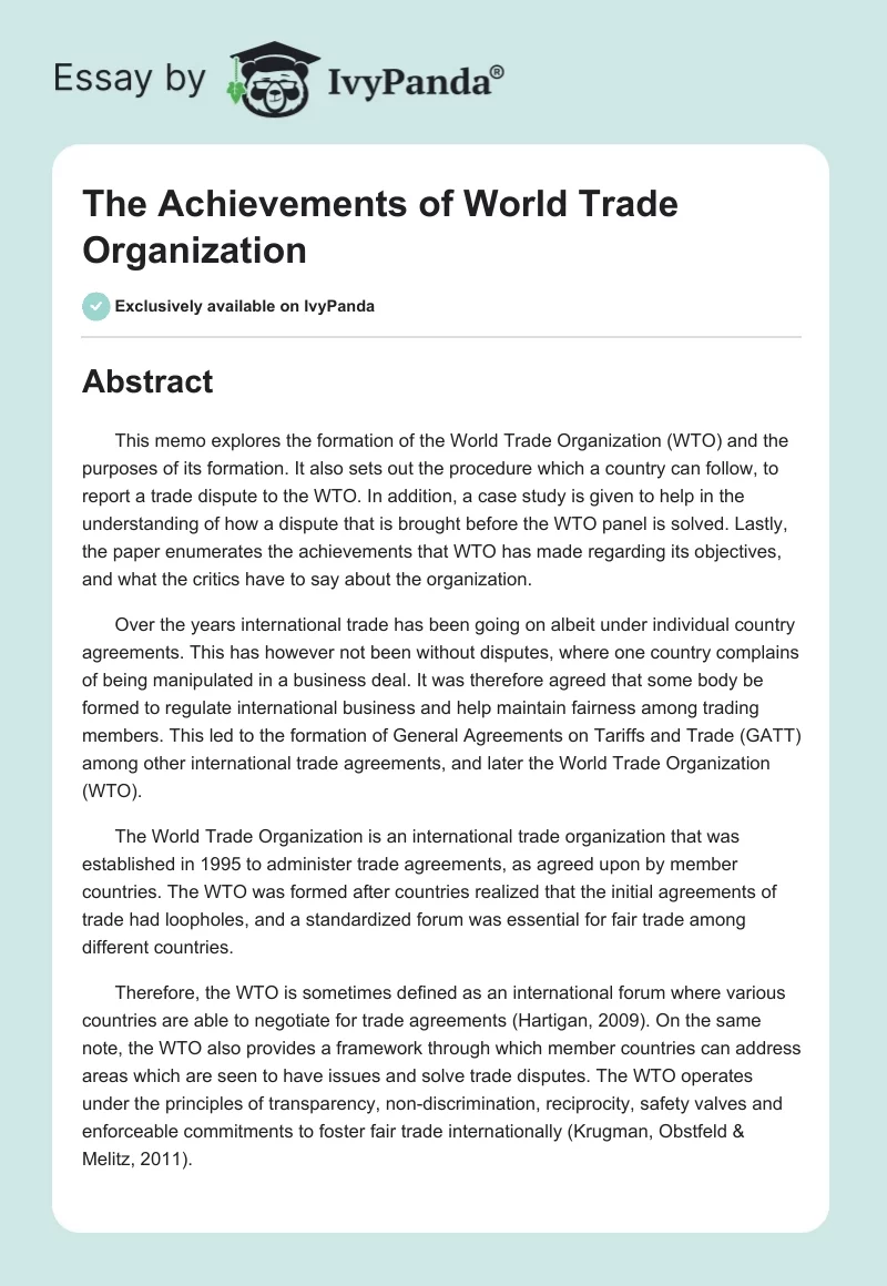 The Achievements of World Trade Organization. Page 1