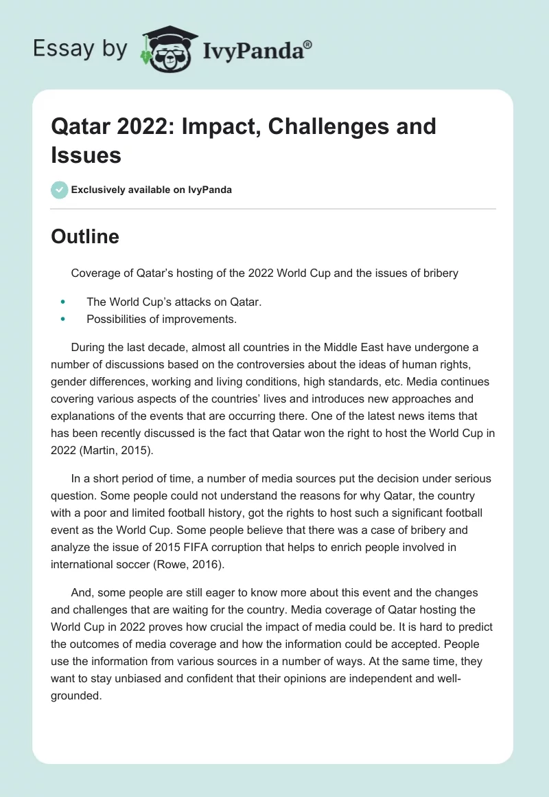 Qatar 2022: Impact, Challenges and Issues. Page 1