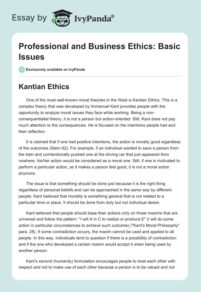 Professional and Business Ethics: Basic Issues. Page 1