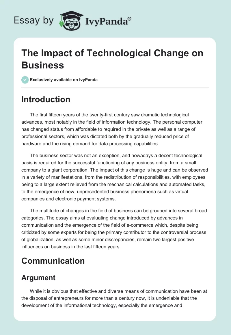 The Impact of Technological Change on Business. Page 1