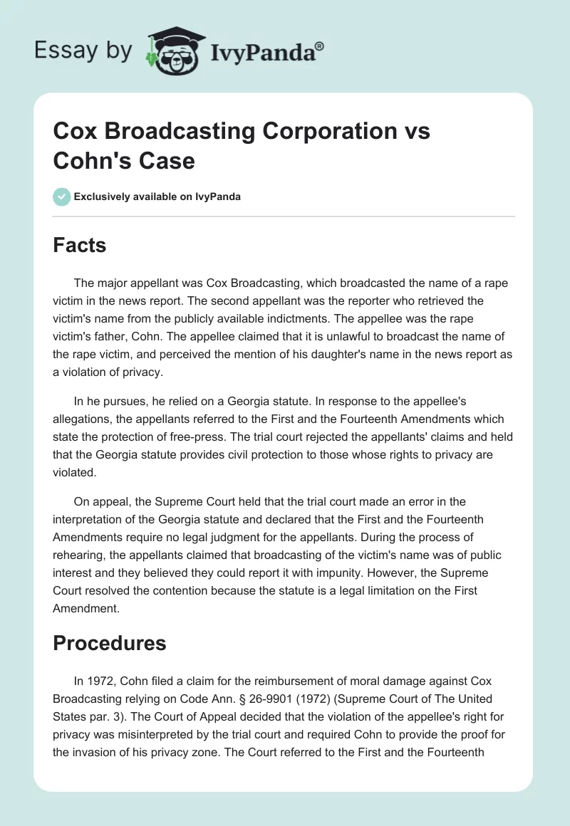 Cox Broadcasting Corporation vs. Cohn's Case. Page 1