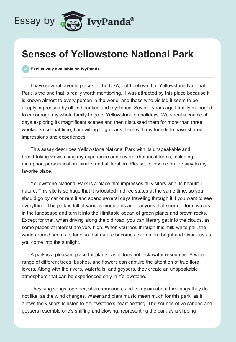 Senses of Yellowstone National Park. Page 1