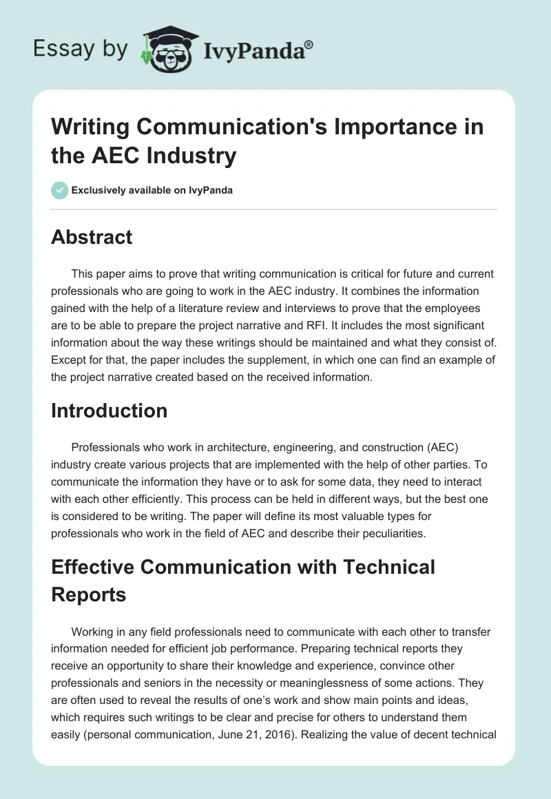 Writing Communication's Importance in the AEC Industry. Page 1
