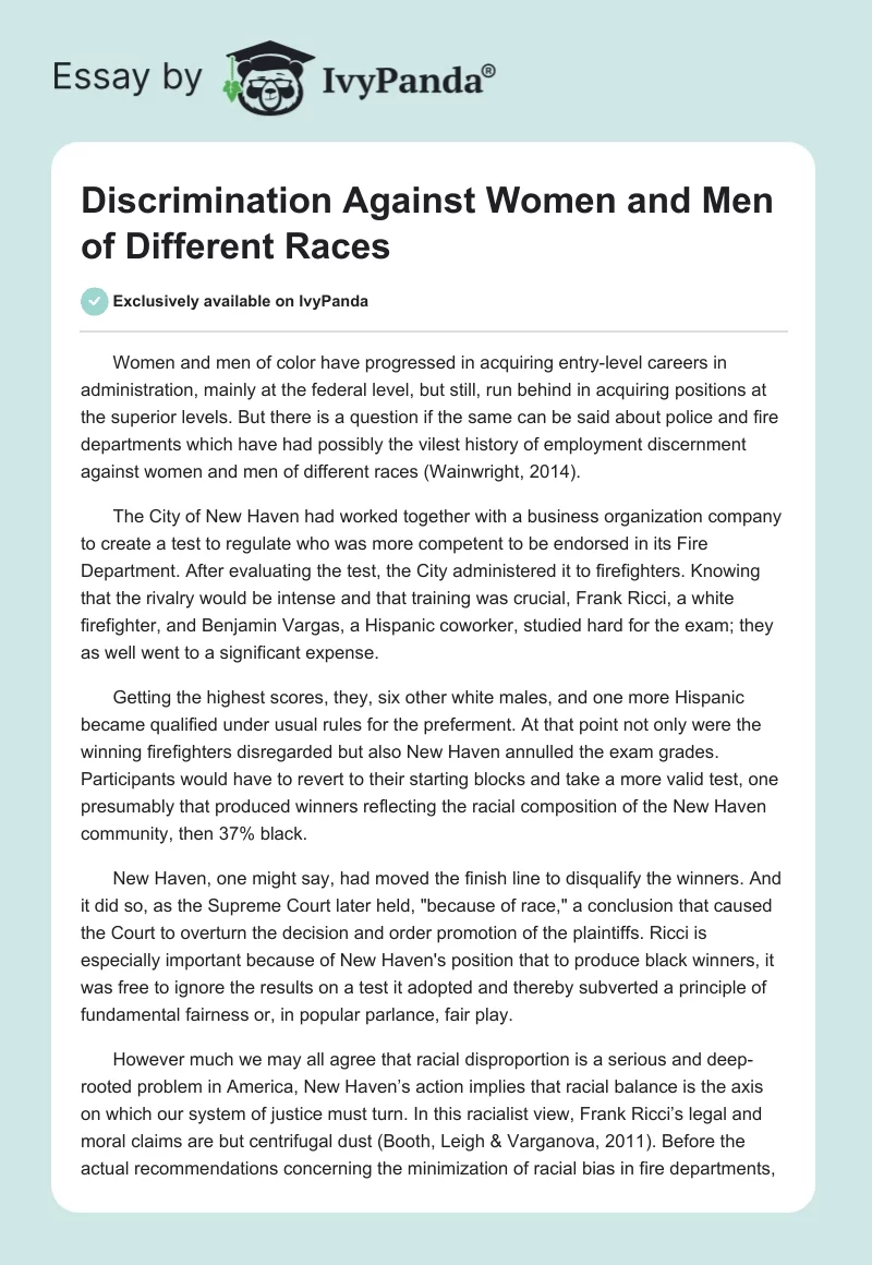 Discrimination Against Women and Men of Different Races. Page 1