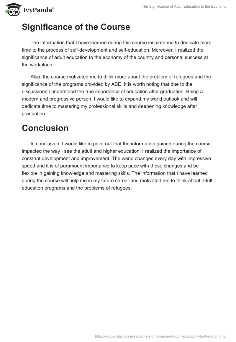 The Significance of Adult Education to the Economy. Page 3