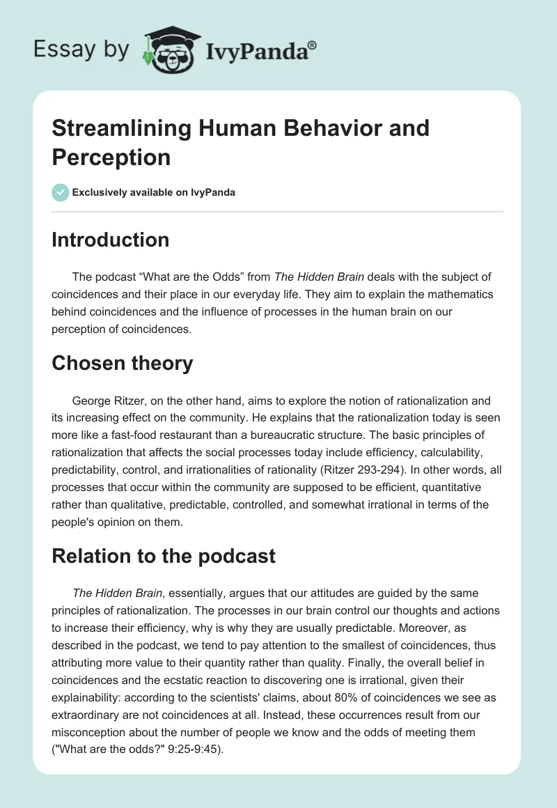 Streamlining Human Behavior and Perception. Page 1