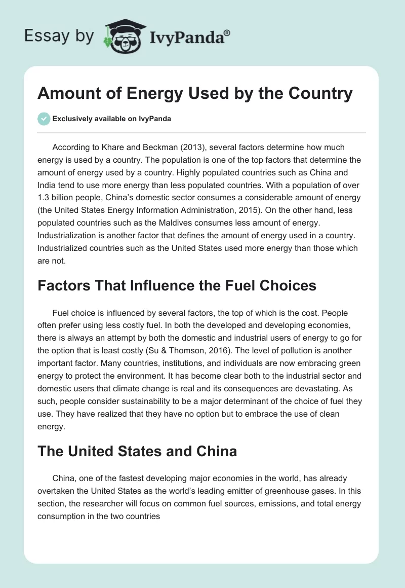 Amount of Energy Used by the Country. Page 1