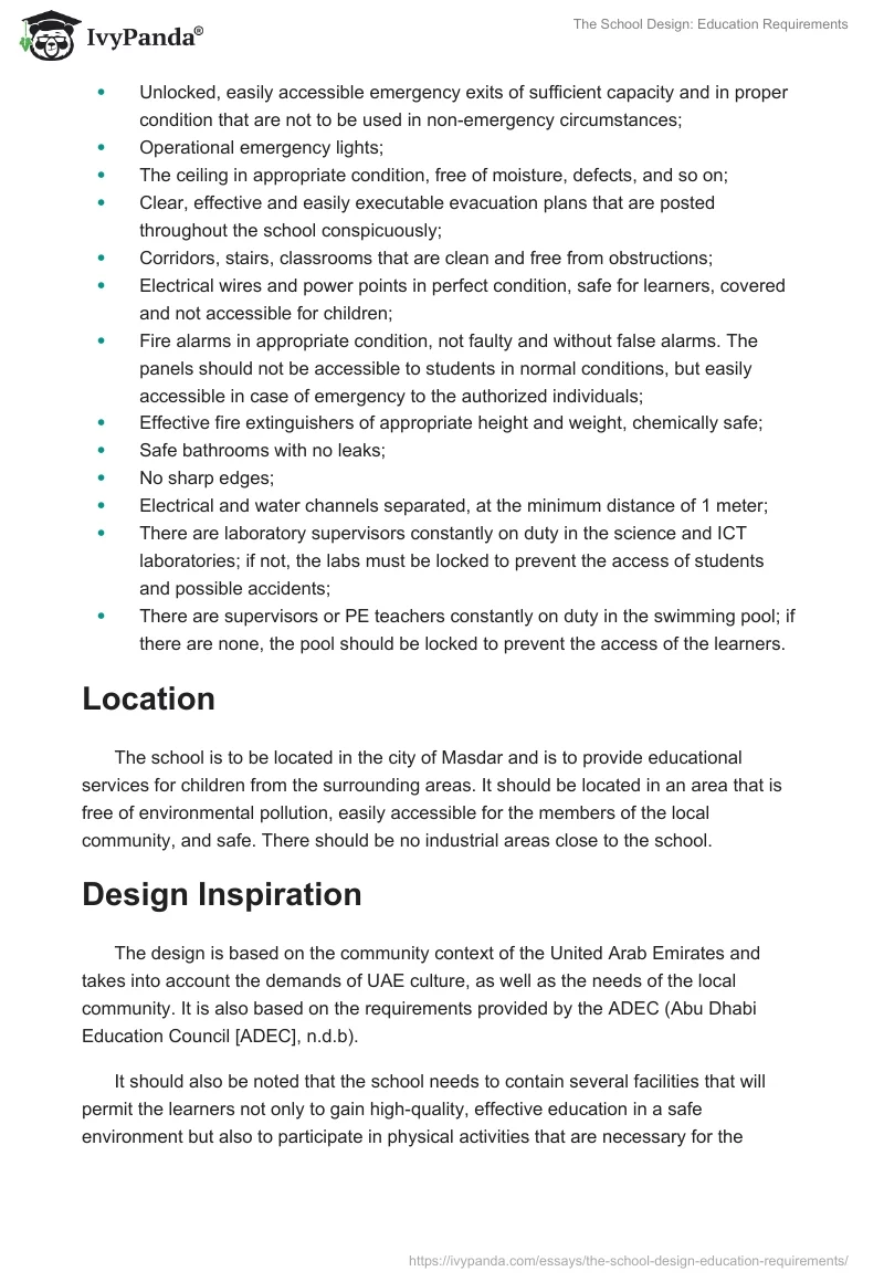 The School Design: Education Requirements. Page 3