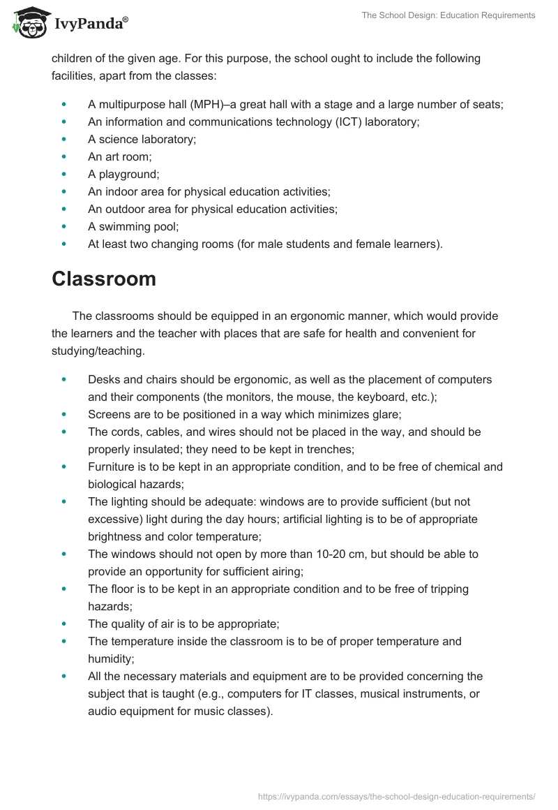 The School Design: Education Requirements. Page 4