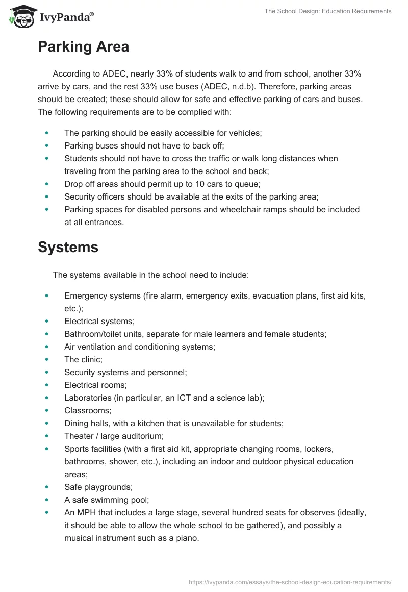 The School Design: Education Requirements. Page 5