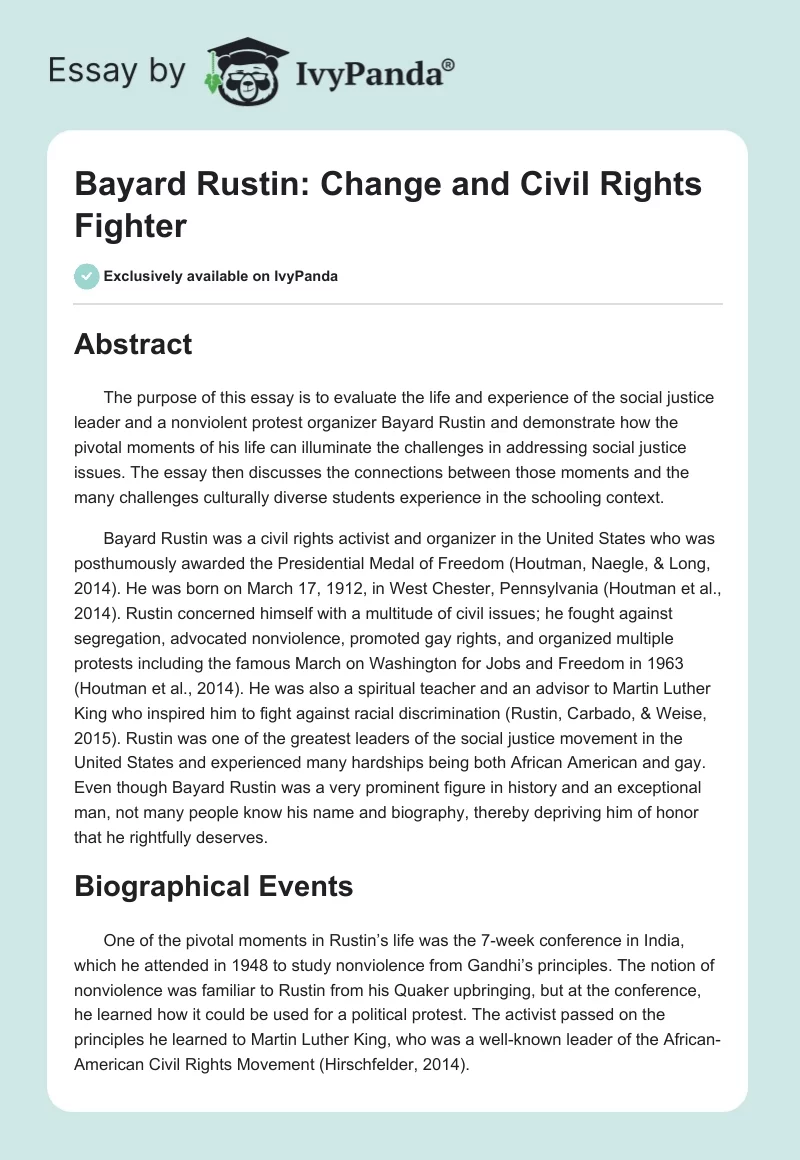 Bayard Rustin: Change and Civil Rights Fighter. Page 1
