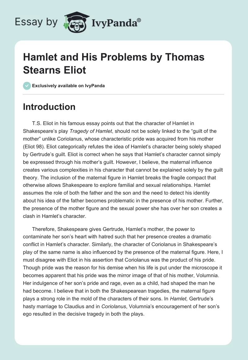 hamlet and his problems essay by t s eliot pdf